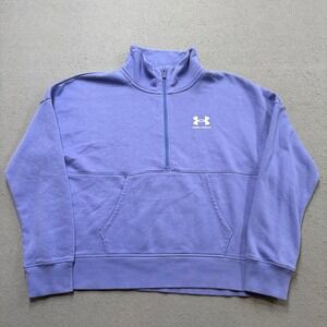 Under Armour Sweater Women's Large Purple Fleece Loose Fit Quarter Zip Pullover